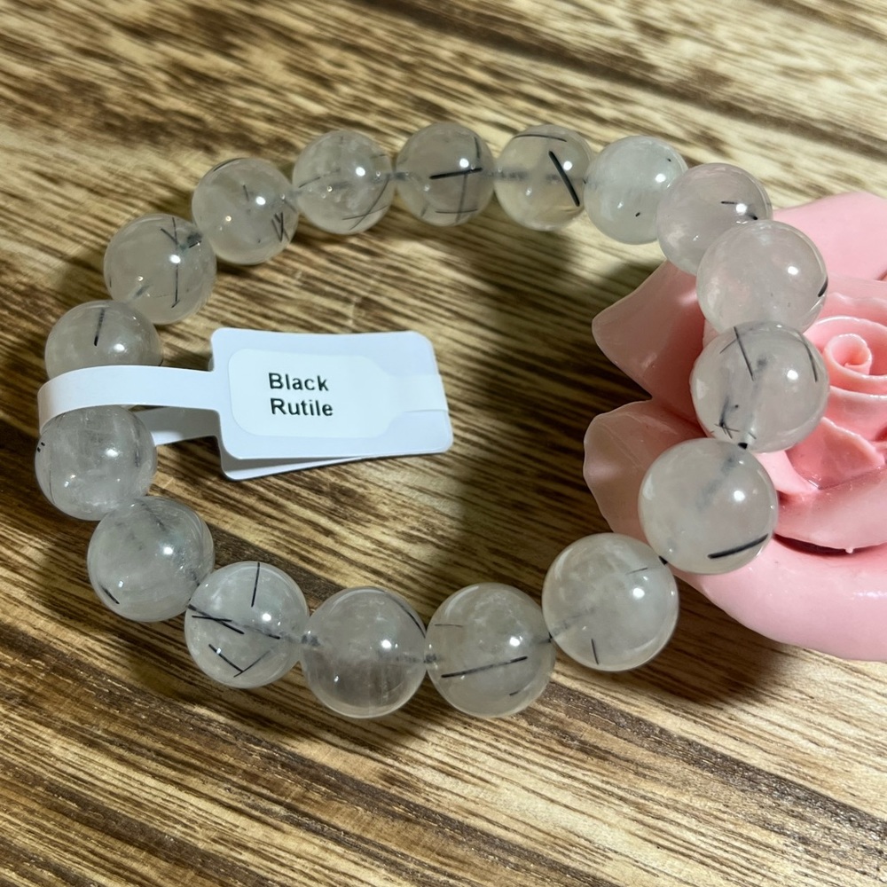 12mm Black Rutile Healing Crystal Stretch Bracelet